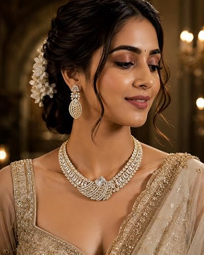 Designer Crystal Statement Necklace Set with Earrings