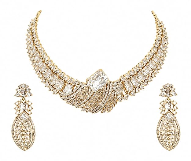 Designer Crystal Statement Necklace Set with Earrings