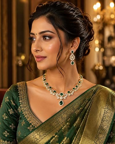 Royal Emerald Necklace Set with Earrings