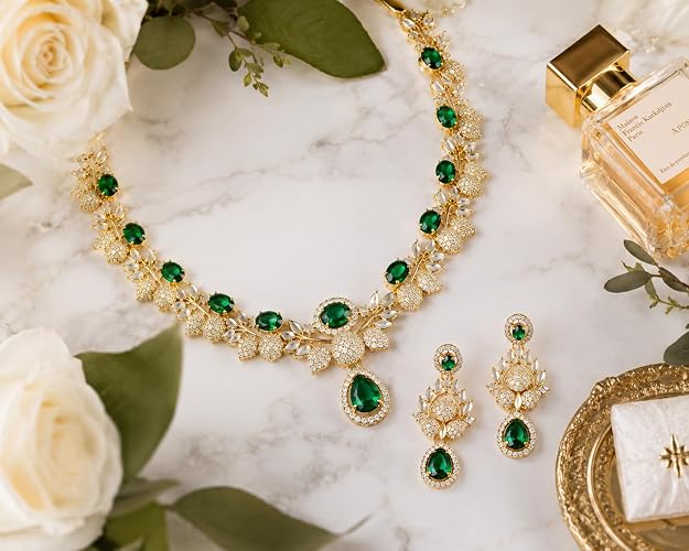 Royal Emerald Necklace Set with Earrings
