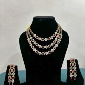 Luxury Multi-Layer Ruby Crystal Necklace Set with Earrings