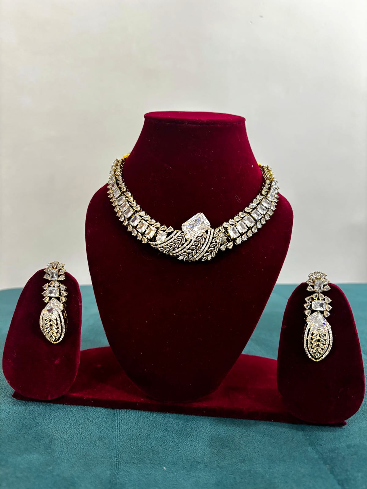 Designer Crystal Statement Necklace Set with Earrings