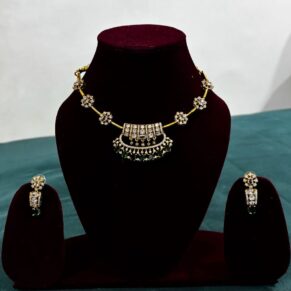 Emerald Crescent Pendant Necklace Set