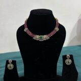 Ruby Red & Emerald Green AD Stone Choker Set
