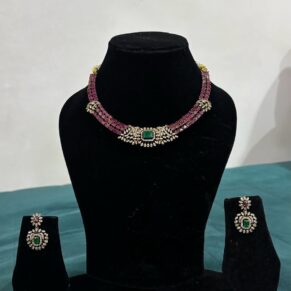Ruby Red & Emerald Green AD Stone Choker Set